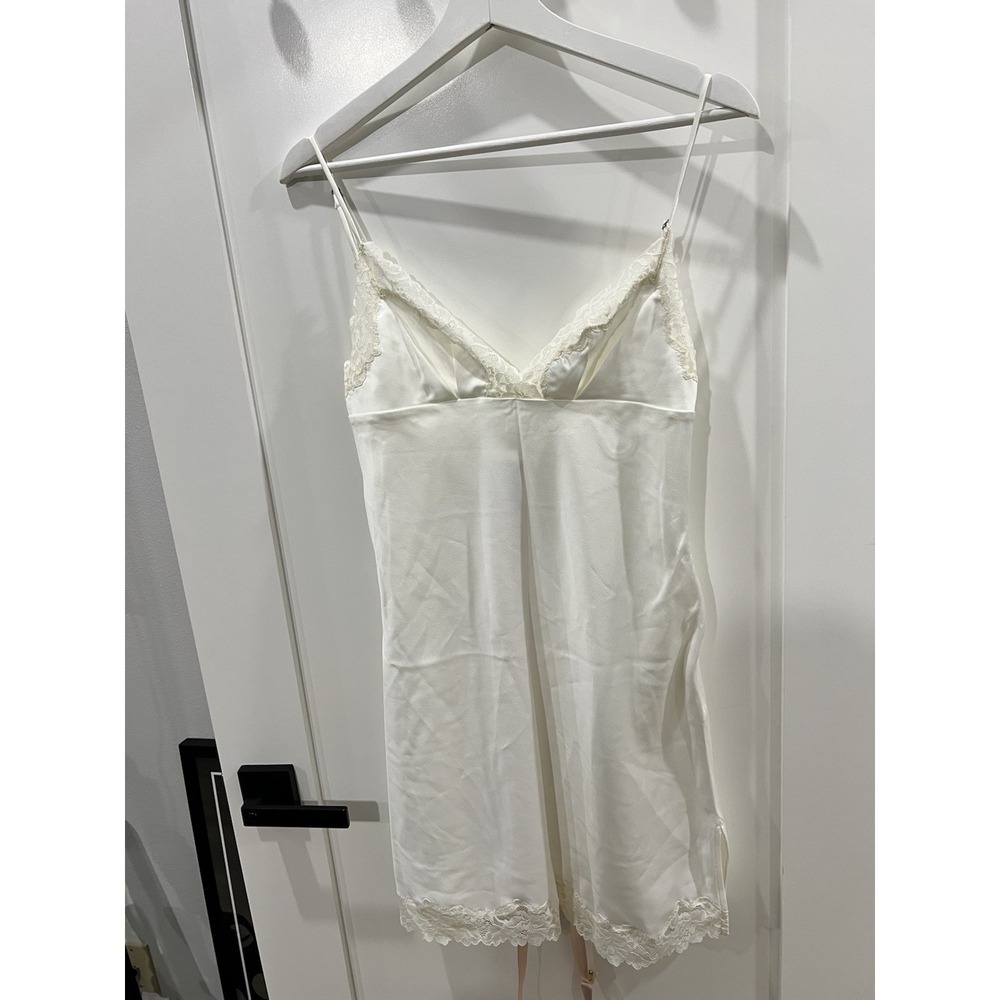 House of CB Ivory Satin Lace Trim Slip Dress Cami Mini Dress Size L